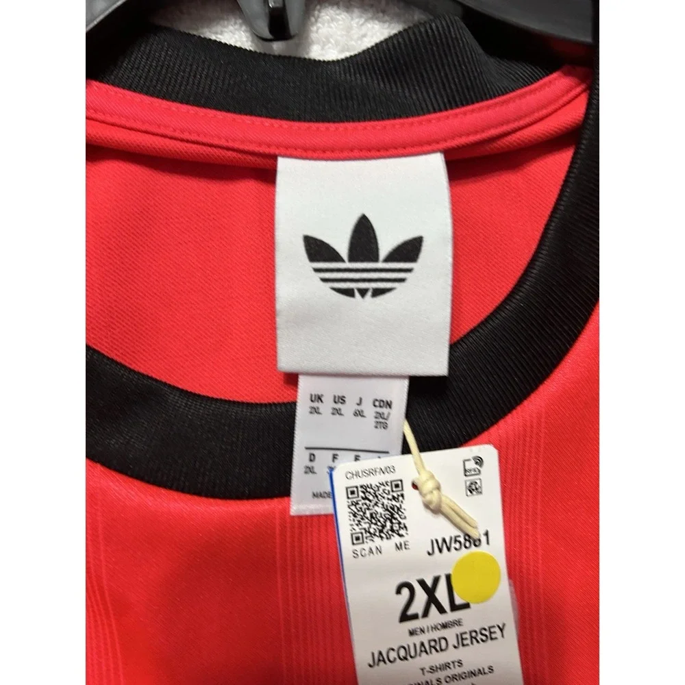 NEW Adidas JW5881 Mens Size 2XL Red 3 Stripe Jacquard Soccer Jersey Shirt (E3)